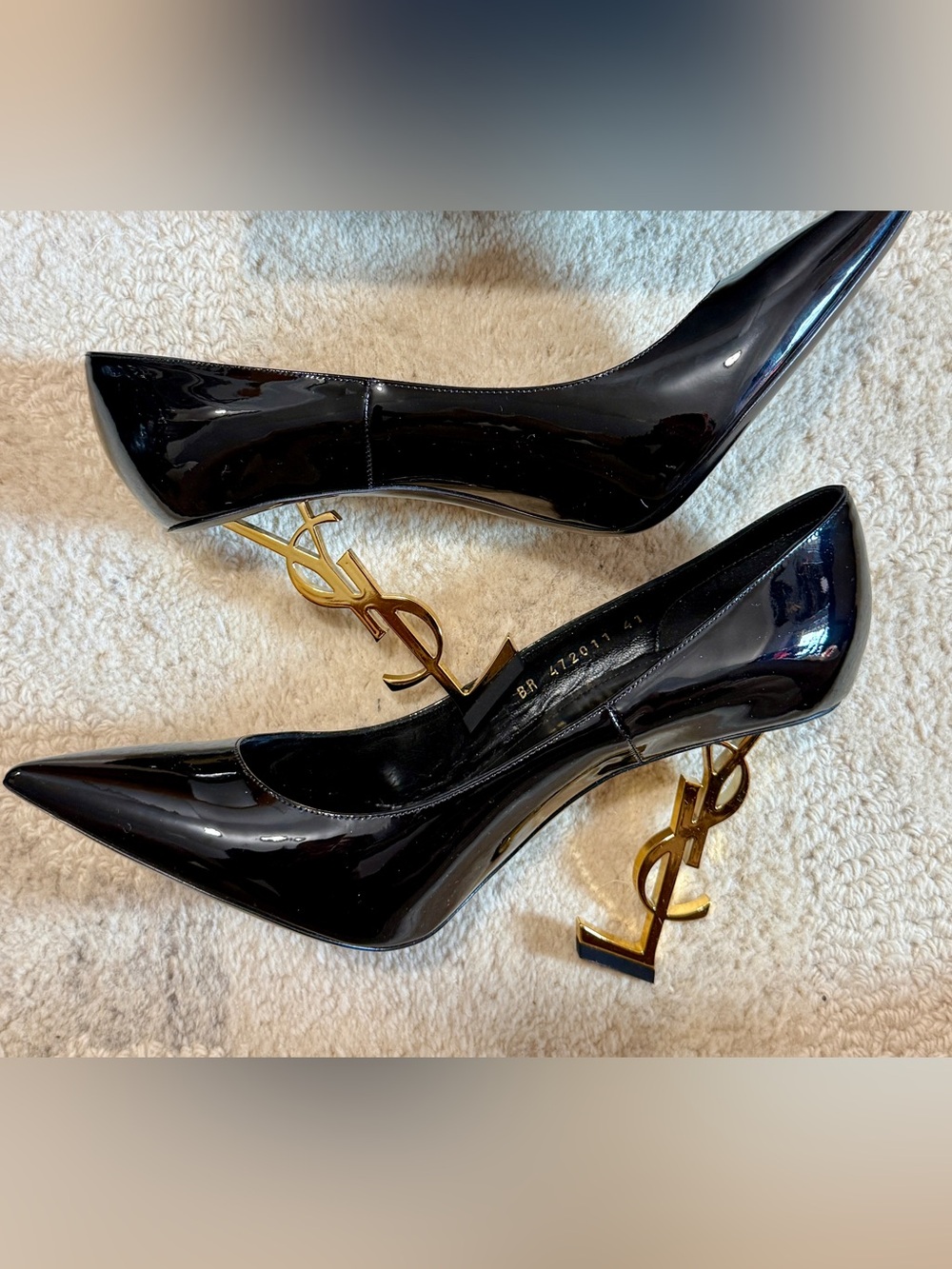 Yves Saint Laurent Opium Black Patent Leather Pumps with Gold YSL US 41